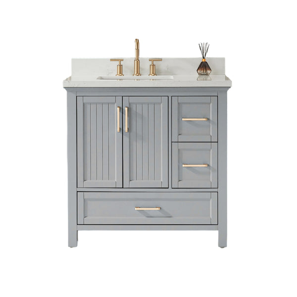 Fully Assembled Freestanding Single Sink Bathroom Vanity With 2 Handles Sets - Gray