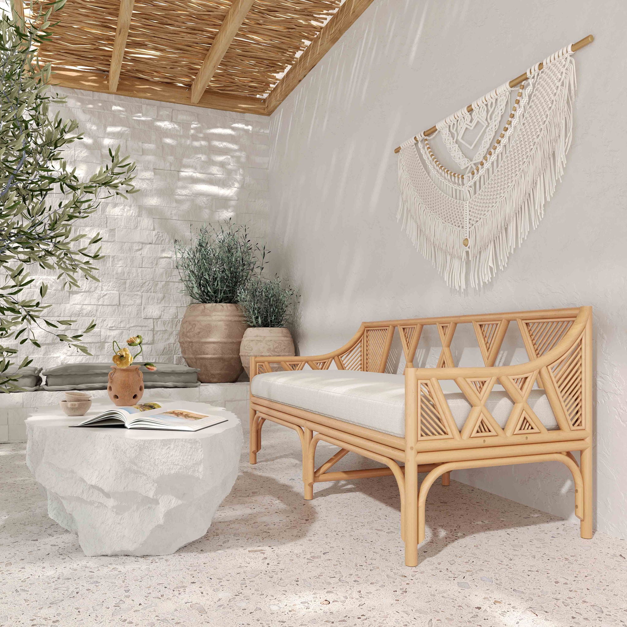 Jayla - Rattan Bench - Natural / White - Urban Living Furniture (Los Angeles, CA)