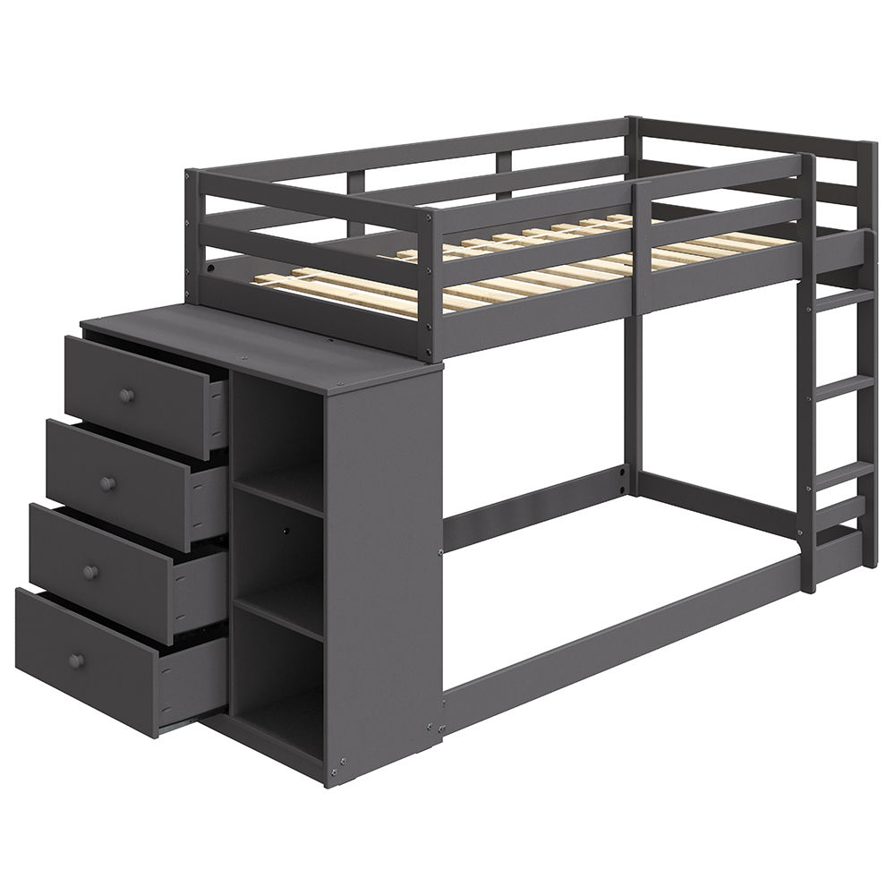Gaston - Twin Over Twin Bunk Bed With 4 Drawers & 3 Compartments - Gray - Urban Living Furniture (Los Angeles, CA)
