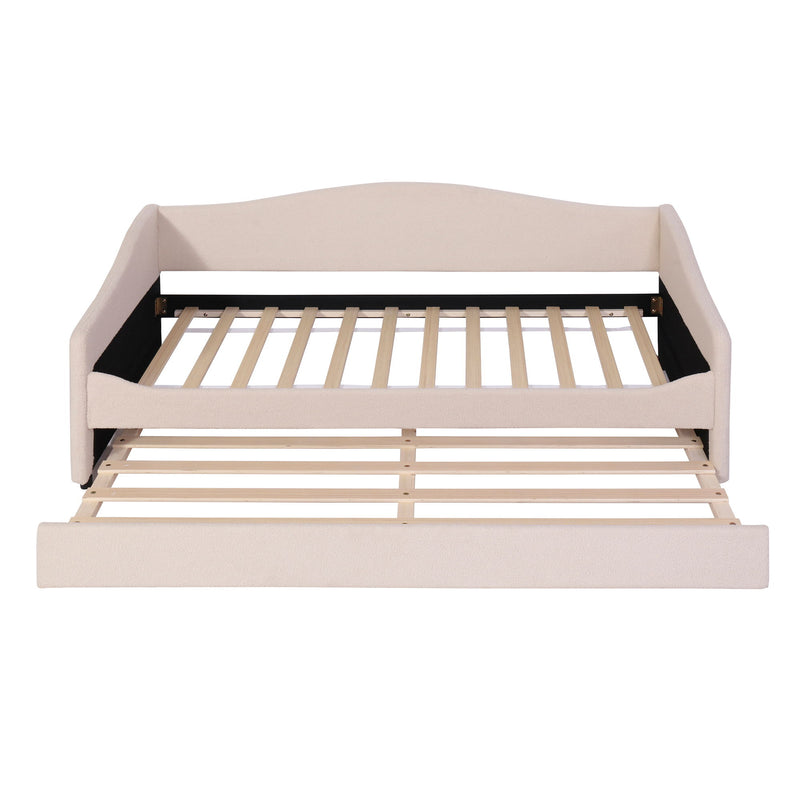 Twin Size Upholstered Daybed With Light And Trundle - Beige