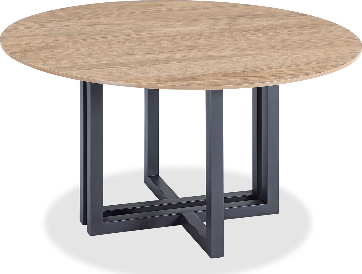 Ceo - Wood Pattern Round Sintered Stone Dining Table - Gunmetal And Washed Oak
