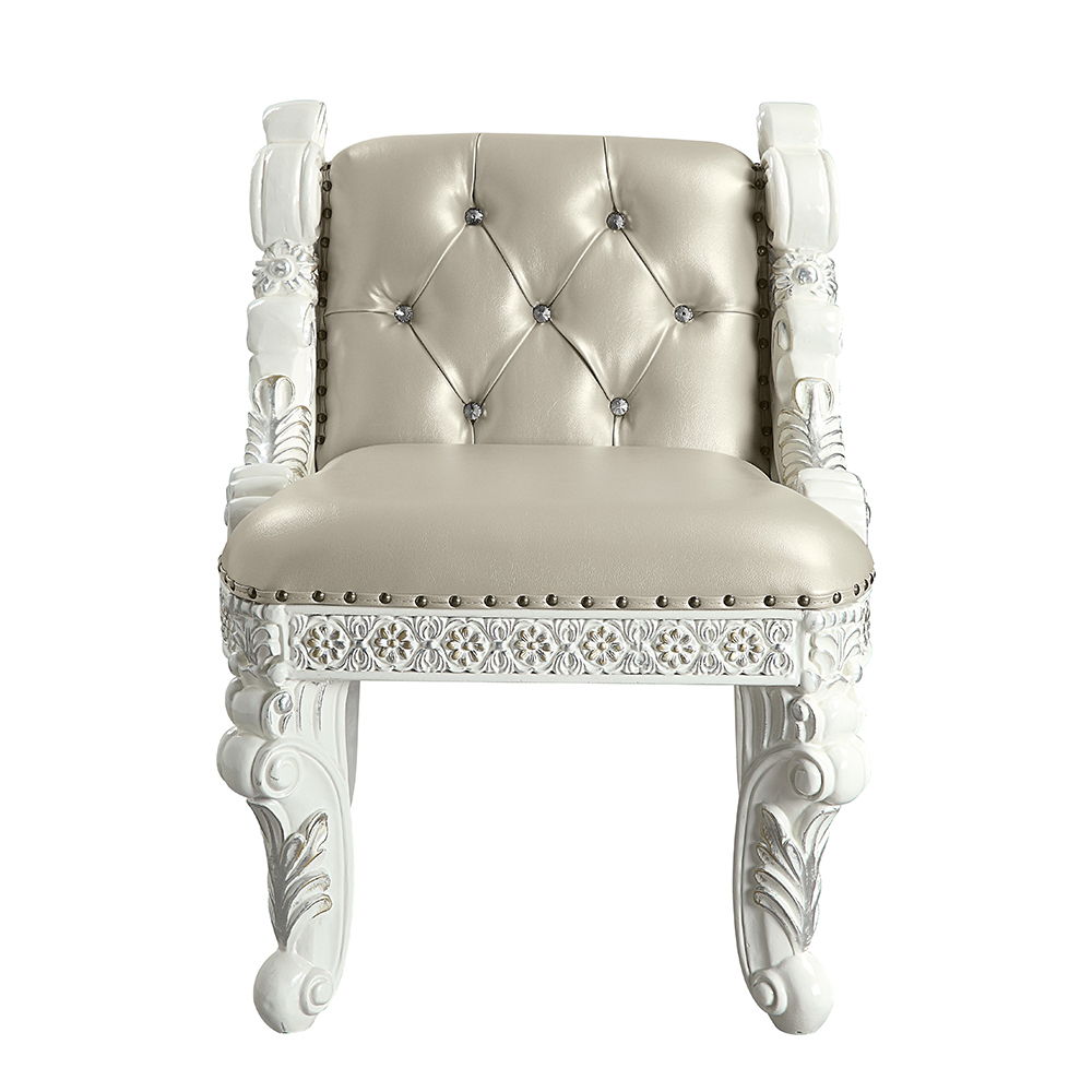 Vanaheim - Vanity Stool - Beige Synthetic Leather & Antique White - Urban Living Furniture (Los Angeles, CA)