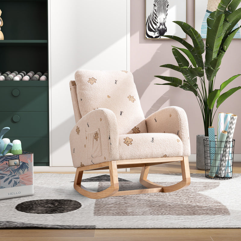 Modern Accent Rocker Armchair With Side Pocket, Upholstered High Back