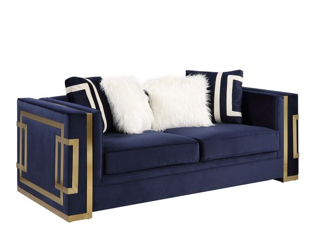 Virrux - Loveseat - Blue Velvet & Gold Finish - Urban Living Furniture (Los Angeles, CA)