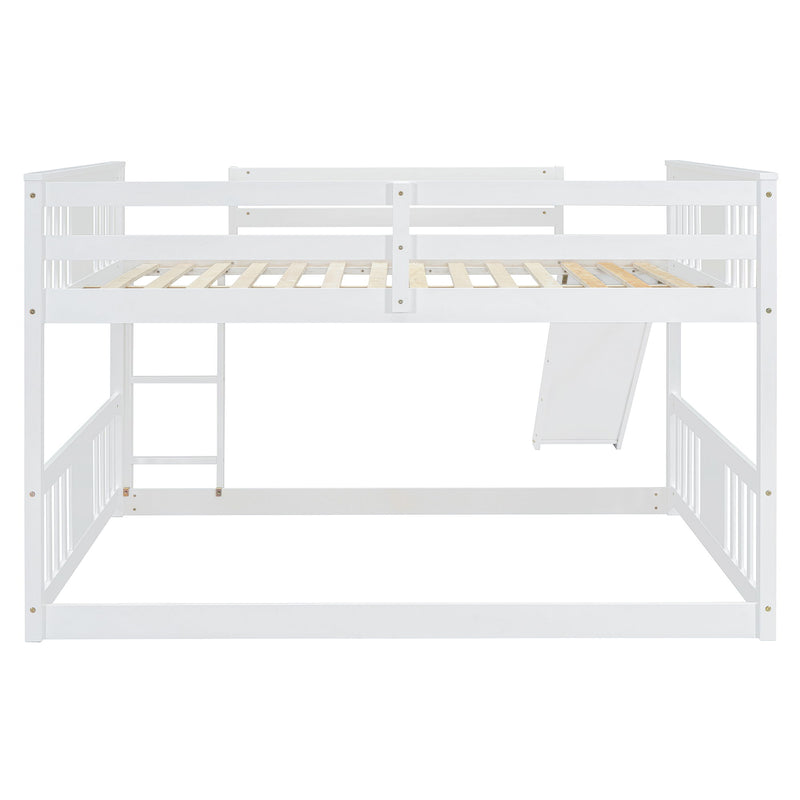 Full Over Full Bunk Bed With Ladder With Slide - White