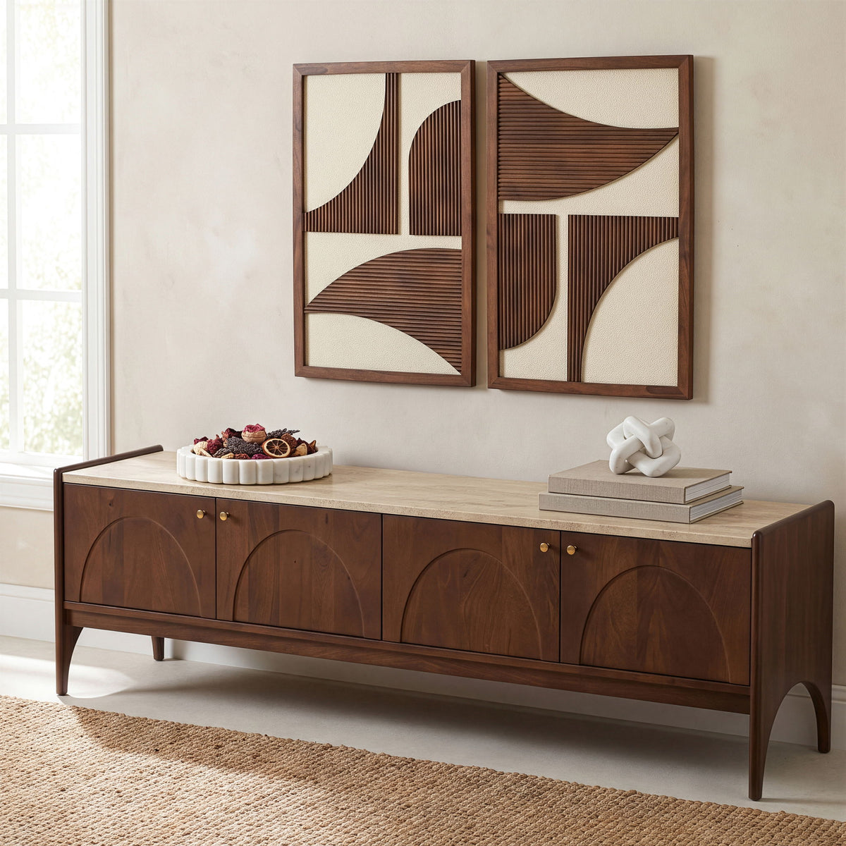 Veya - 71" Genuine Marble And Mango Wood Media Console