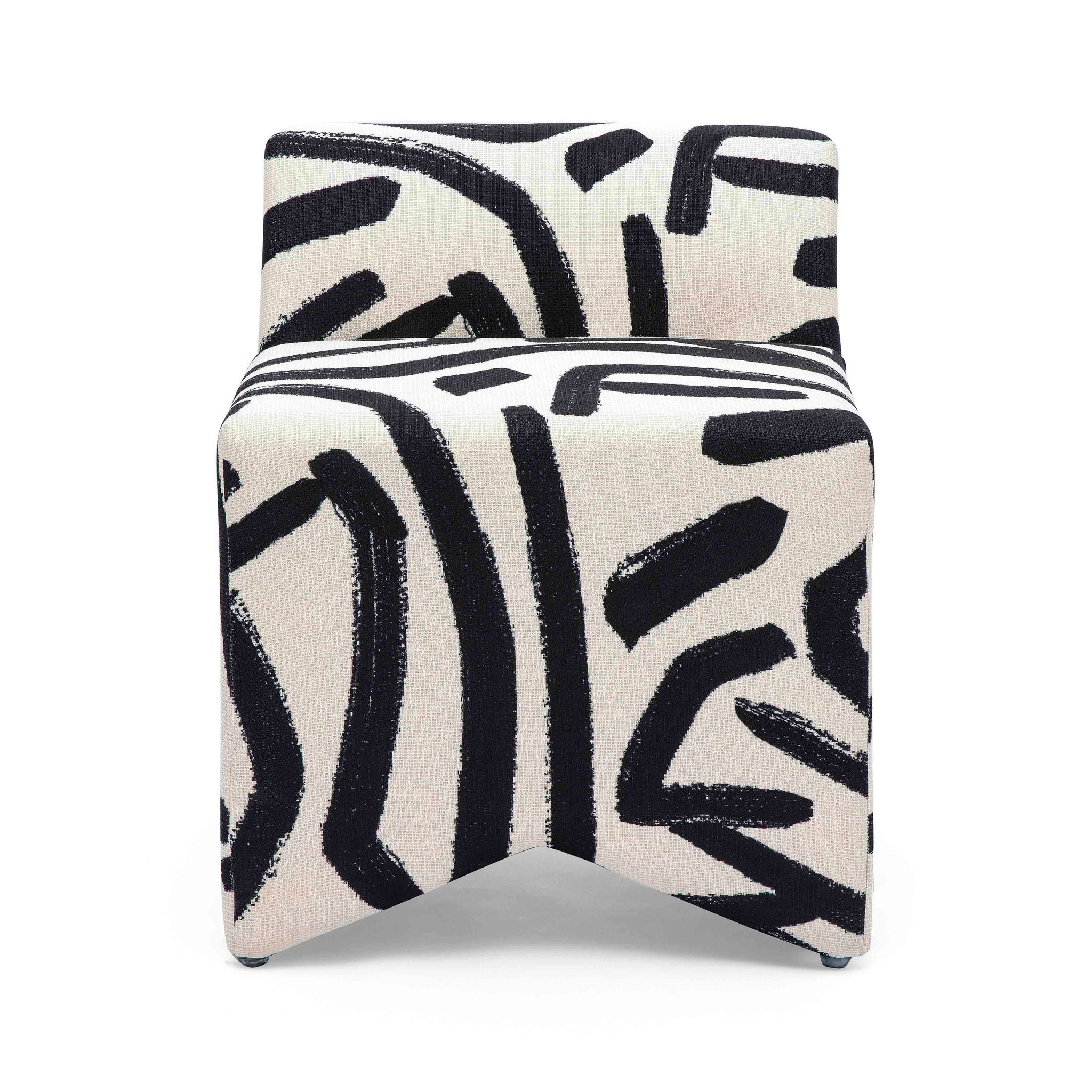 Pippa - Brushstroke Print Stool - Black / White