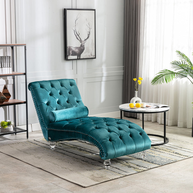 Velvet Chaise Lounge Indoor, Button Tufted Upholstered Chaise Lounge Chair With Pillow