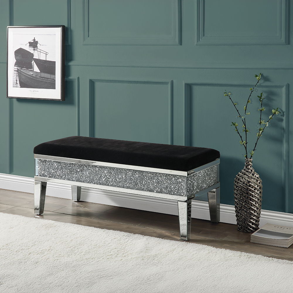 Noralie - 19" Bench With Storage - Mirrored & Faux Diamonds - Urban Living Furniture (Los Angeles, CA)