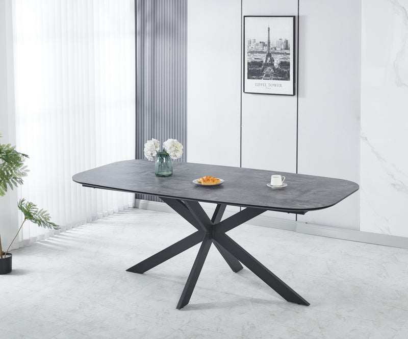 Modern Dining Table, MDF With Paper Finish, Metal Leg Powder Coating - Gray / Black