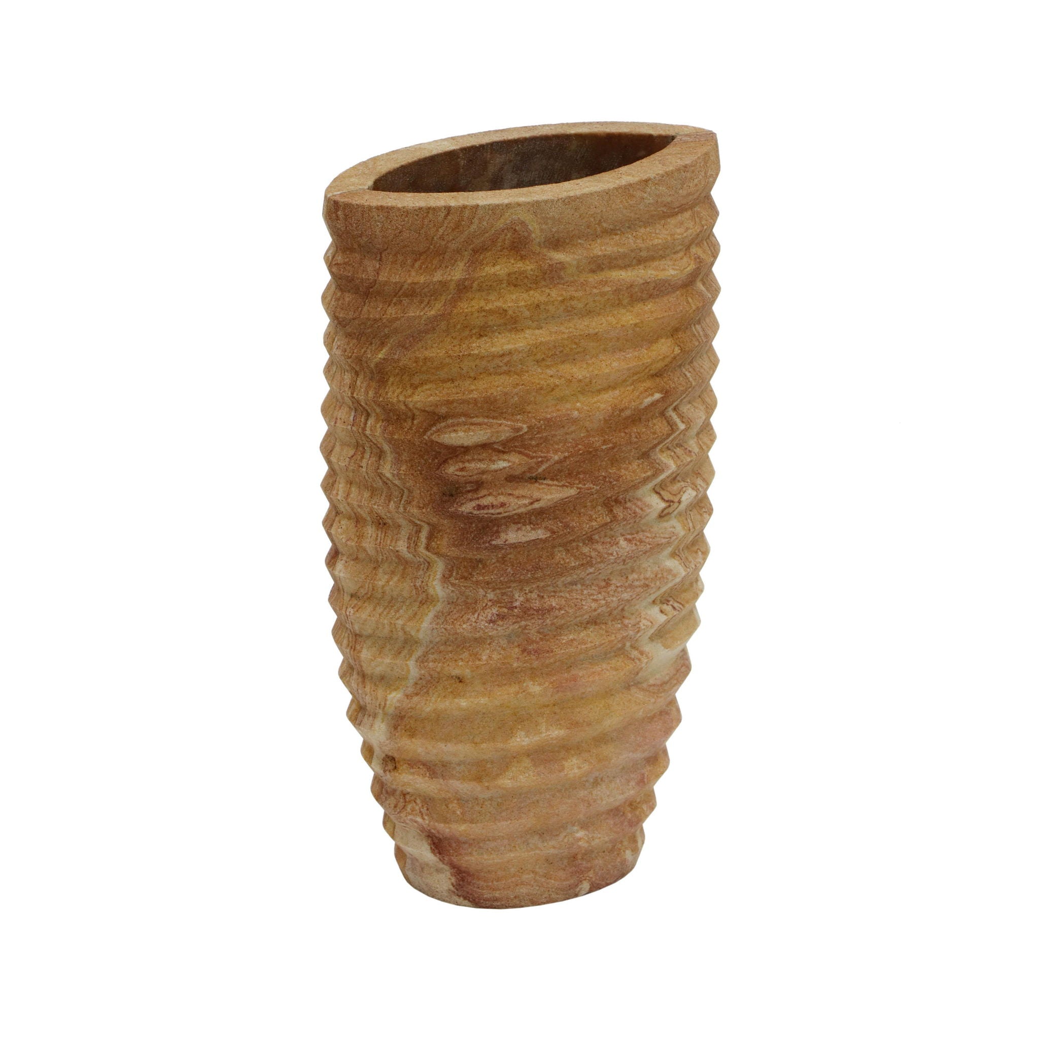 Saava - Ribbed Stone Vase In Sandstone - Natural - Urban Living Furniture (Los Angeles, CA)
