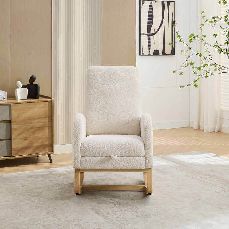Rocking High Back Glider Chair With Retractable Footrest, Side Pocket