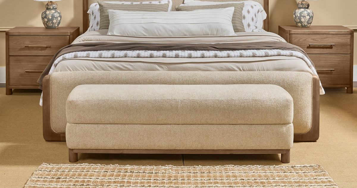 Hollis - Wooden / Upholstered Bench - Beige / Cabin Glow