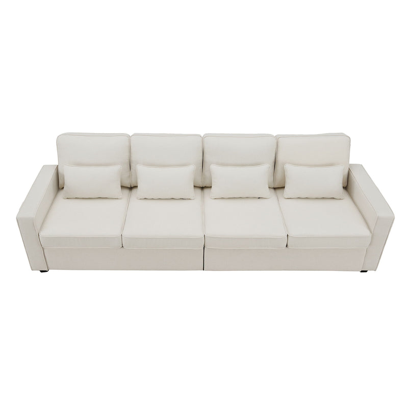 4 Seater Modern Linen Sofa With Armrest Pockets And 4 Pillows, Minimalist Style Couch For Living Room - Urban Living Furniture (Los Angeles, CA)