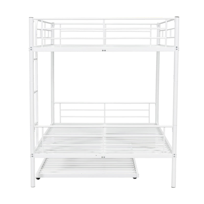 Full Over Full Metal Bunk Bed With Trundle - White