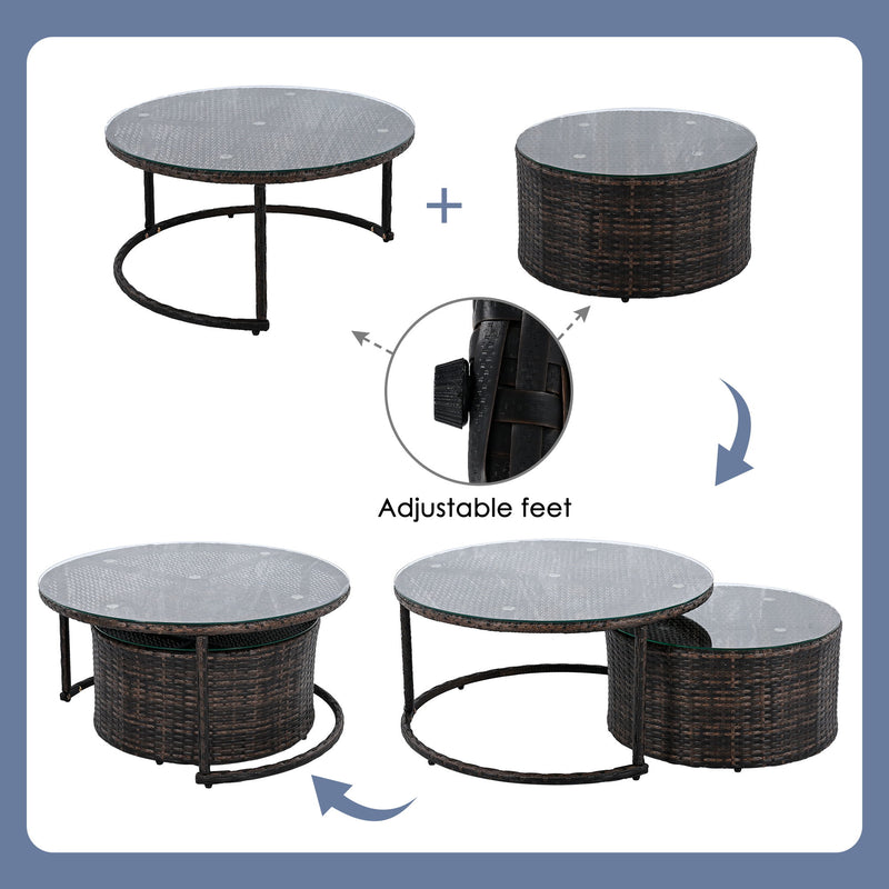 9 Pieces Outdoor Half-Moon Patio Sofa Set, Round Sofa Set, Modern Style Sofa - Brown / Beige