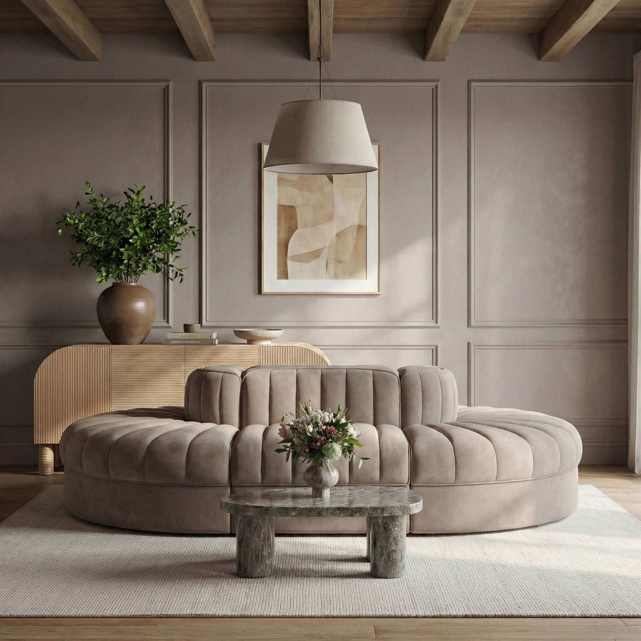 Rummi - Oval Velvet Performance Fabric Upholstered 6 Piece Modular Sectional - Urban Living Furniture (Los Angeles, CA)