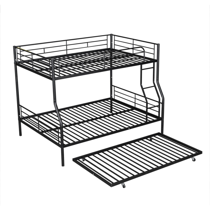 Full Long Over Queen Metal Bunk Bed With Trundle - Black