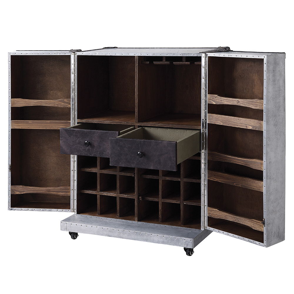 Brancaster - Wine Cabinet - Antique Ebony Top Grain Leather & Aluminum - Urban Living Furniture (Los Angeles, CA)