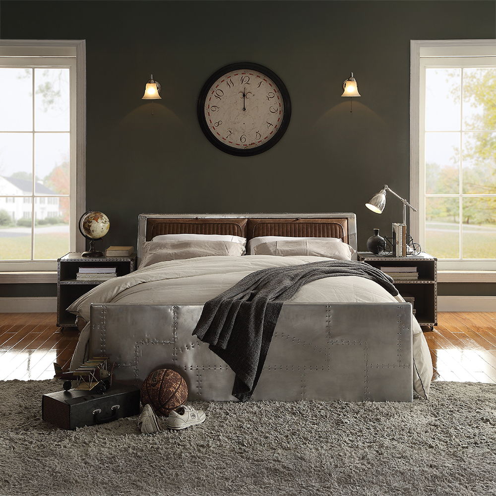 Brancaster - Queen Bed - Retro Brown Top Grain Leather & Aluminum - Urban Living Furniture (Los Angeles, CA)