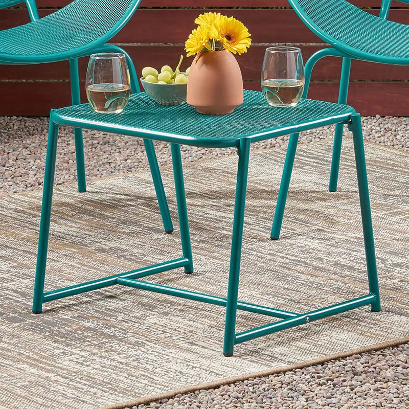 Outdoor Iron Chair With Mesh Design - Teal
