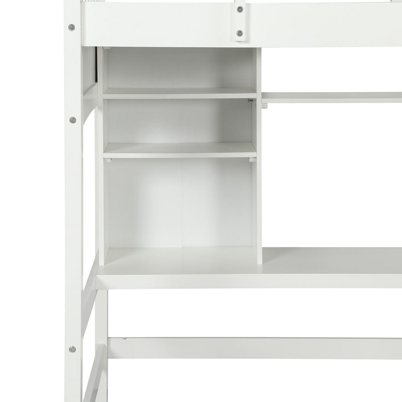 Loft Bed With Storage Shelves, Desk And Ladder