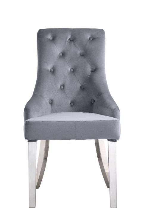 Satinka - Fabric Side Chair (Set of 2) - Gray & Mirrored Silver - Urban Living Furniture (Los Angeles, CA)
