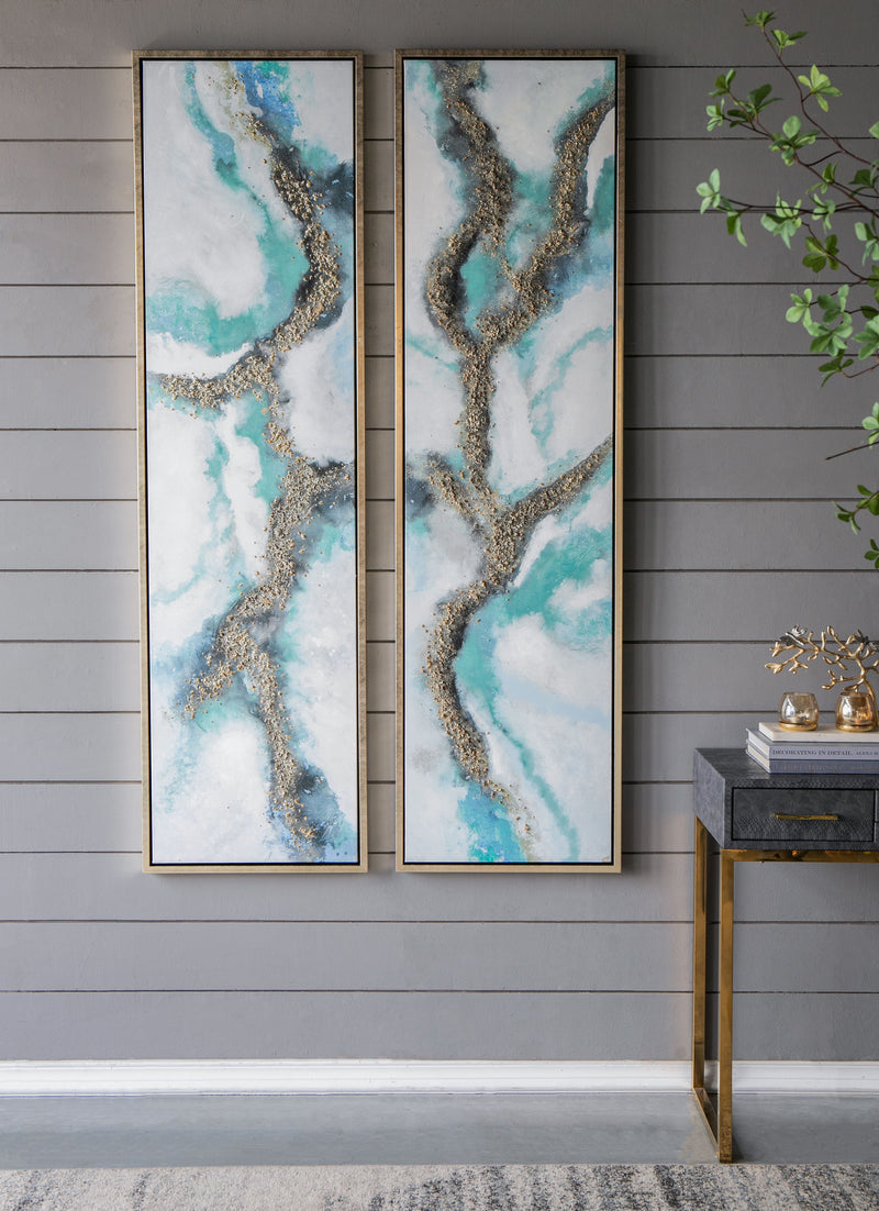 Elongated Modern Abstract Oil Painting, Rectangle Framed Wall Art (Set of 2) - Multicolor