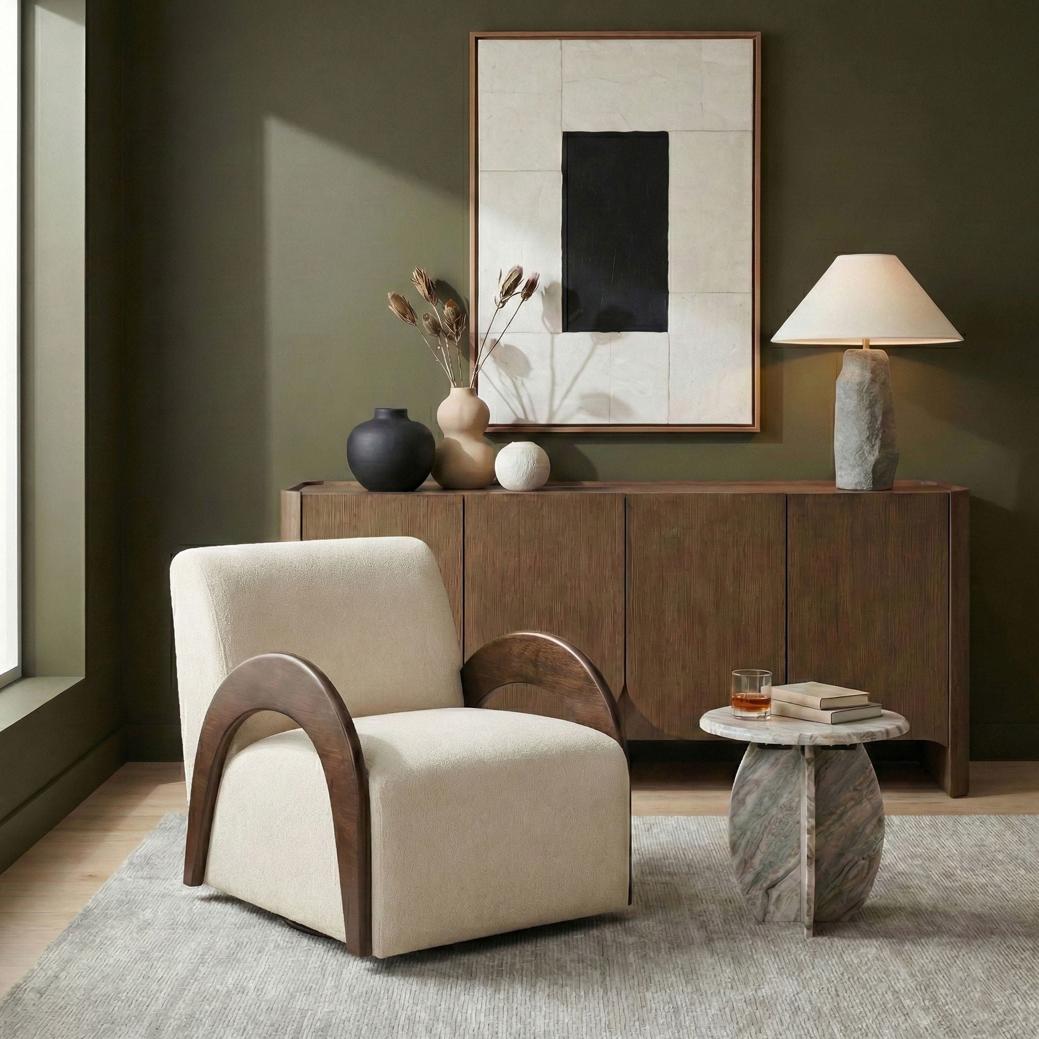 Neria - Chenille Fabric Upholstered Swivel Accent Chair - Painted Brown Base - Urban Living Furniture (Los Angeles, CA)