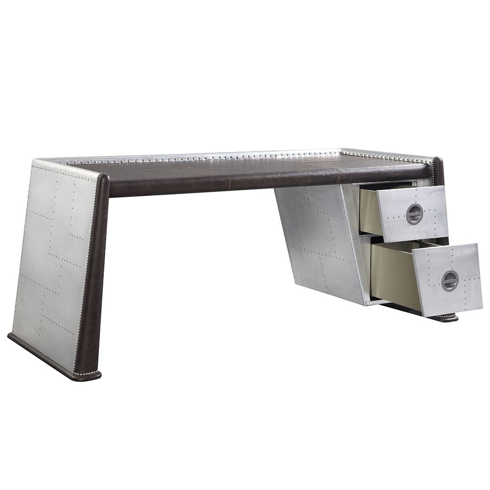 Brancaster - Executive Writing Desk - Distress Chocolate Top Grain Leather & Aluminum - Urban Living Furniture (Los Angeles, CA)