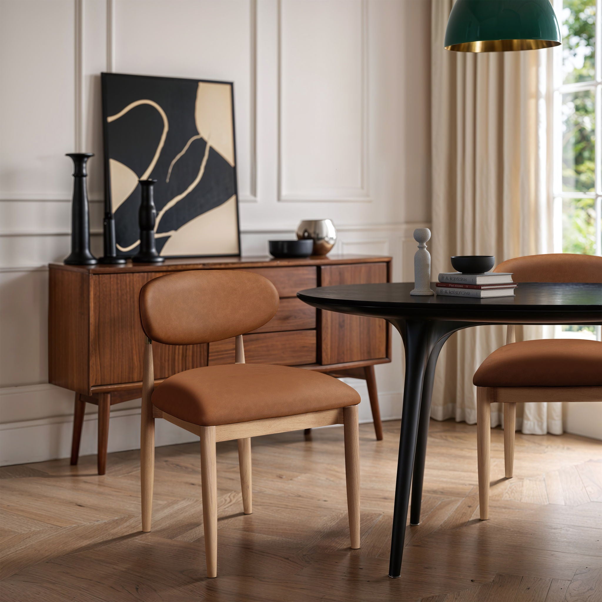 Riccio - Faux Leather Dining Side Chair (Set of 2) - Natural Frame - Urban Living Furniture (Los Angeles, CA)
