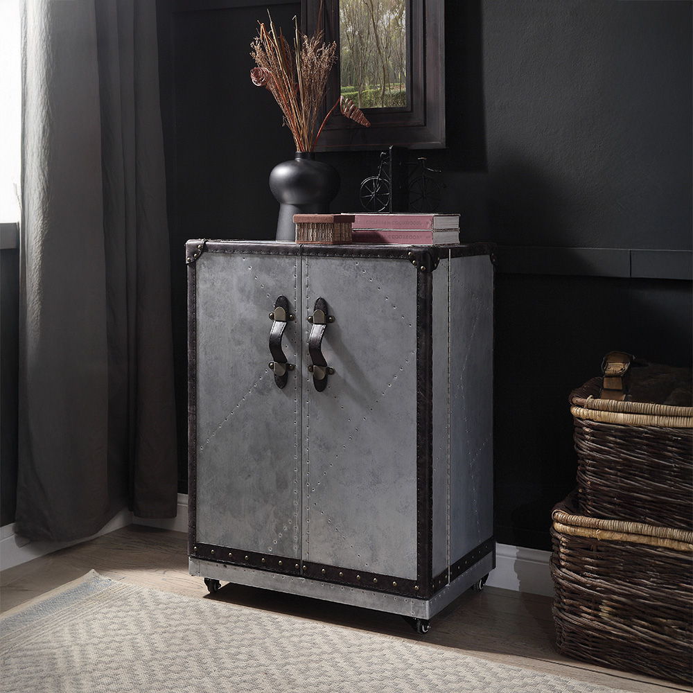 Brancaster - Wine Cabinet - Antique Ebony Top Grain Leather & Aluminum - Urban Living Furniture (Los Angeles, CA)