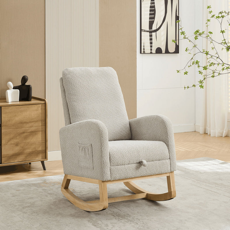 Rocking High Back Glider Chair With Retractable Footrest, Side Pocket