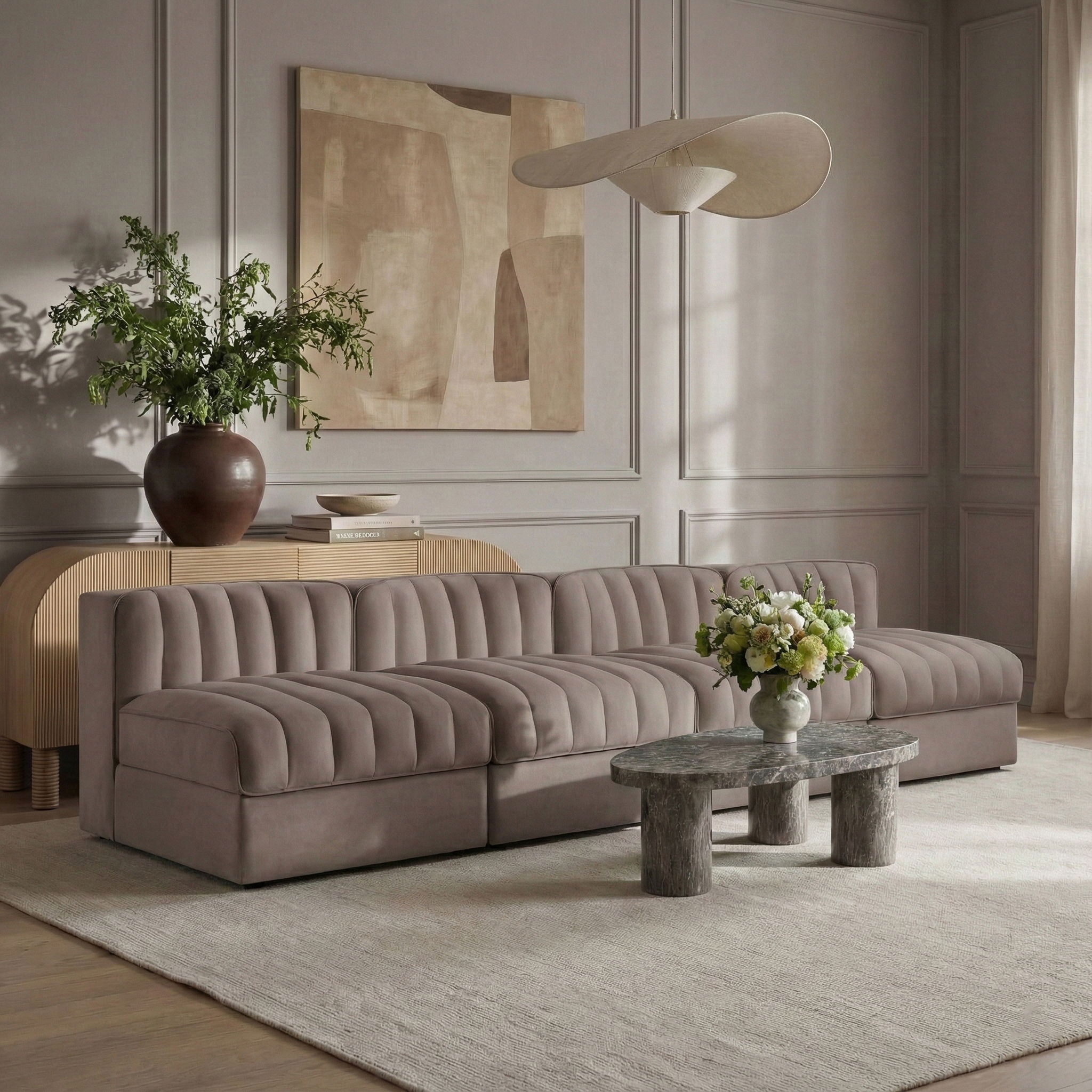 Rummi - Armless Velvet Performance Fabric Upholstered 4 Piece Modular Sofa - Urban Living Furniture (Los Angeles, CA)