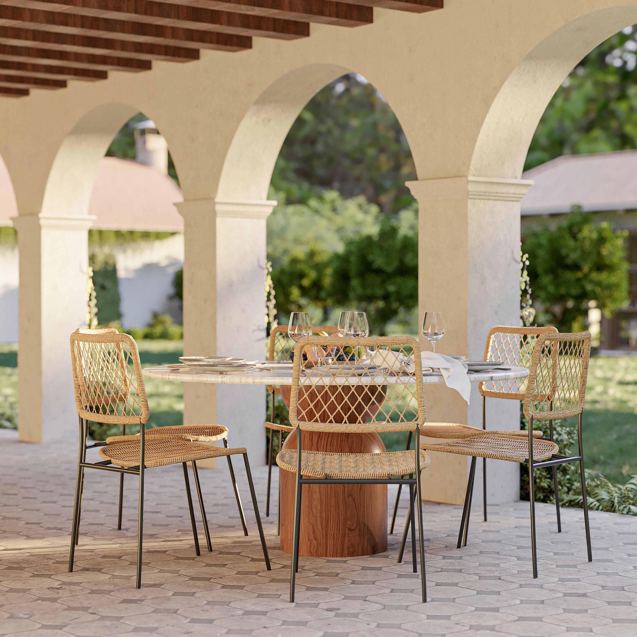 Cynthia - Concrete Indoor / Outdoor Round Dining Table - Travertine - Urban Living Furniture (Los Angeles, CA)