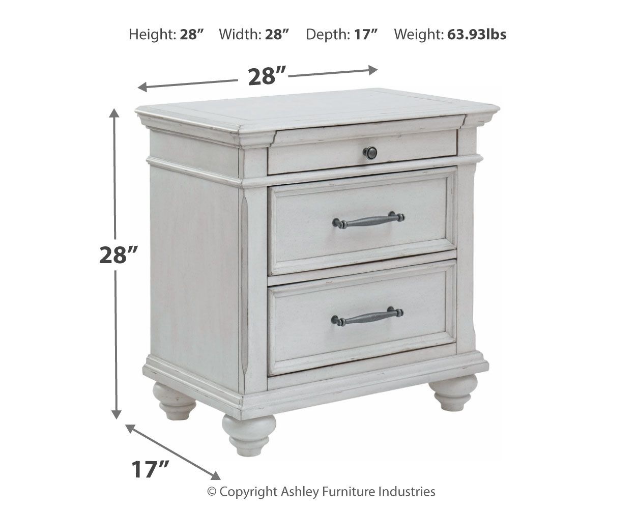 Kanwyn - Whitewash - Three Drawer Night Stand - Urban Living Furniture (Los Angeles, CA)