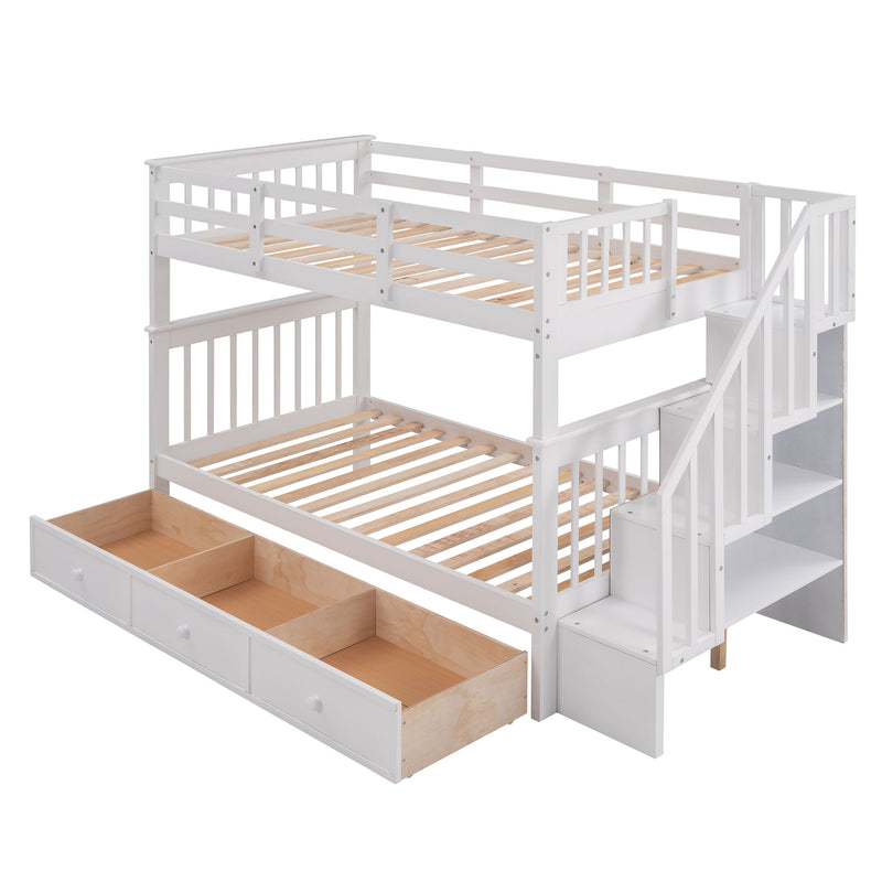 Stairway Bunk Bed With Storage And Guard Rail For Bedroom