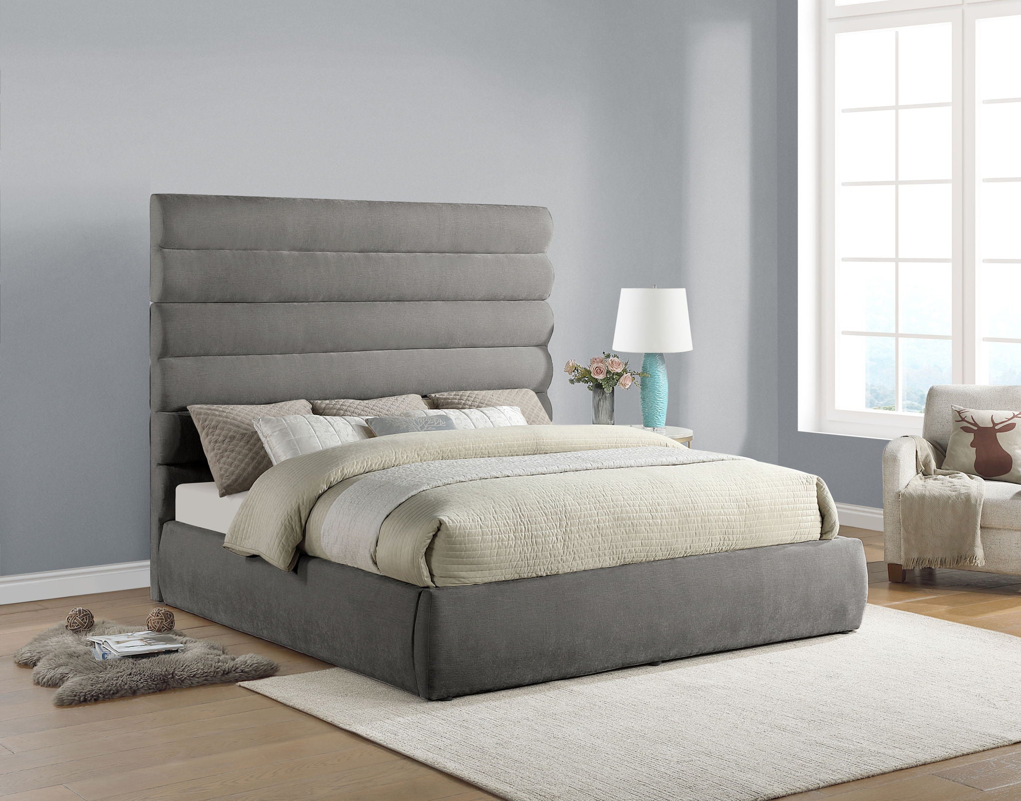Adam - Chenille Fabric Bed With 70.5" Headboard