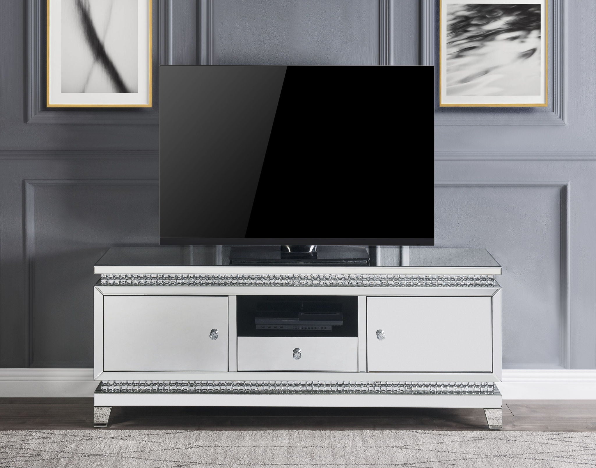 Lotus - TV Stand - Mirrored, Faux Ice Cube Crystals - Urban Living Furniture (Los Angeles, CA)