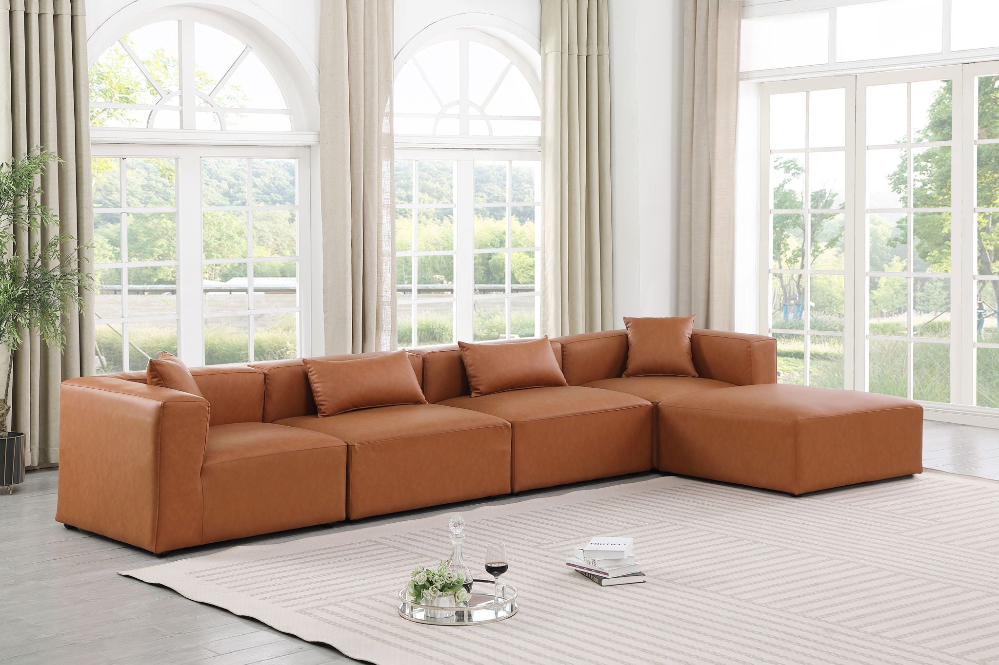 Cube - 5 Piece Modular Sectional With Chaise - Cognac - Urban Living Furniture (Los Angeles, CA)