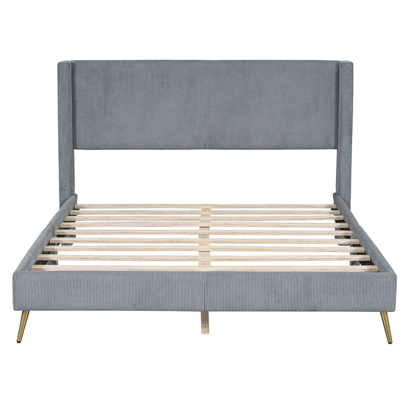 Platform Contemporary Bed With Legs And Upholstered Headboard