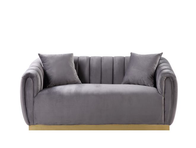 Elchanon - Loveseat - Gray Velvet & Gold Finish - Urban Living Furniture (Los Angeles, CA)