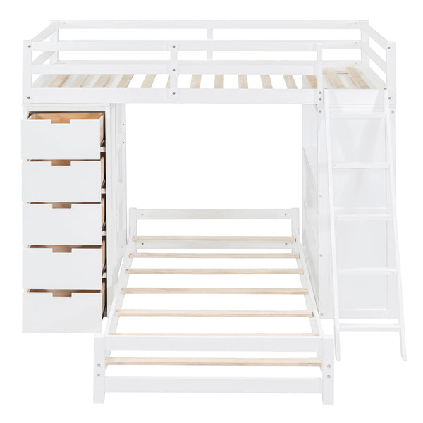Twin Over Twin Bunk Bed With LED Light And USB Ports - White