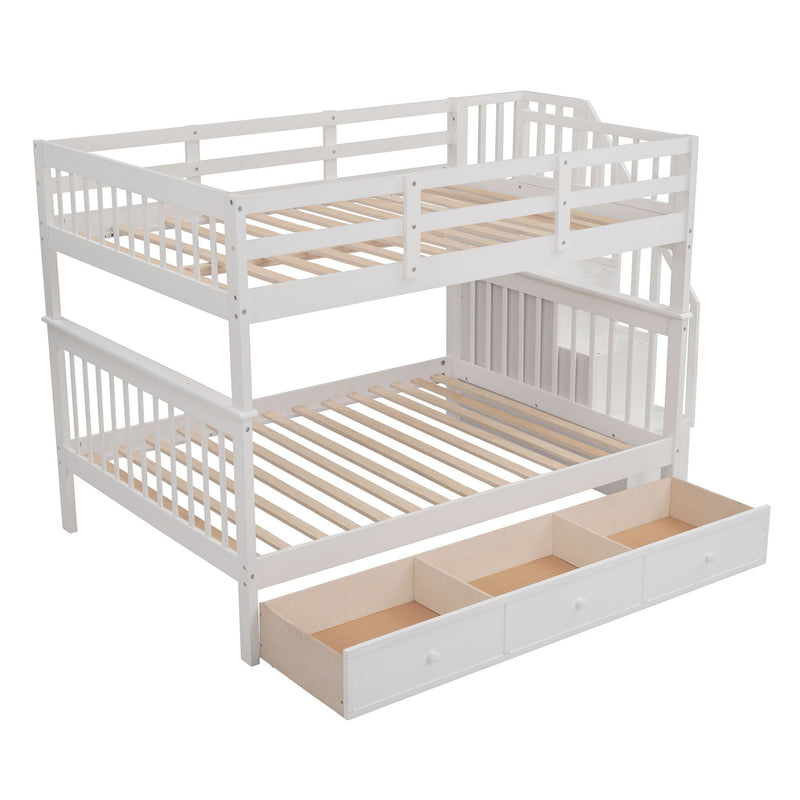 Stairway Bunk Bed With Storage And Guard Rail For Bedroom