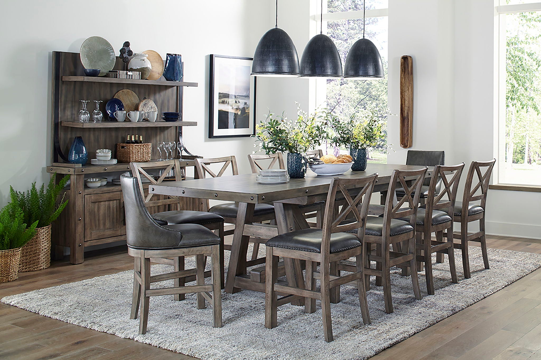 Lodge Dining - Faux Leather Swivel Counter Sling Chair (Set of 2) - Siltstone - Urban Living Furniture (Los Angeles, CA)