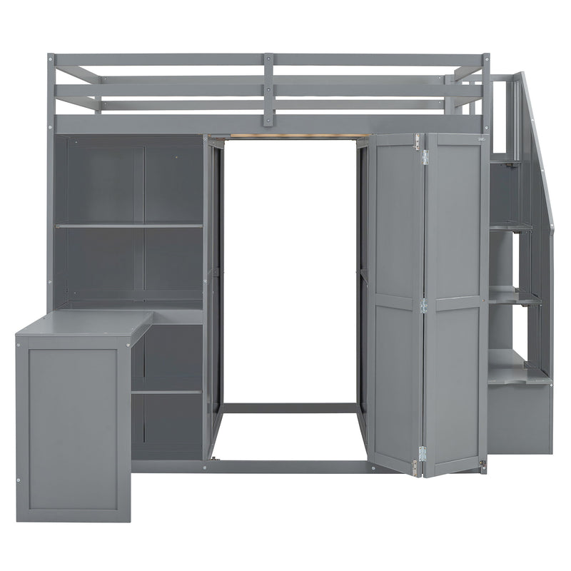 Loft Bed With Wardrobe, Desk And Shelves