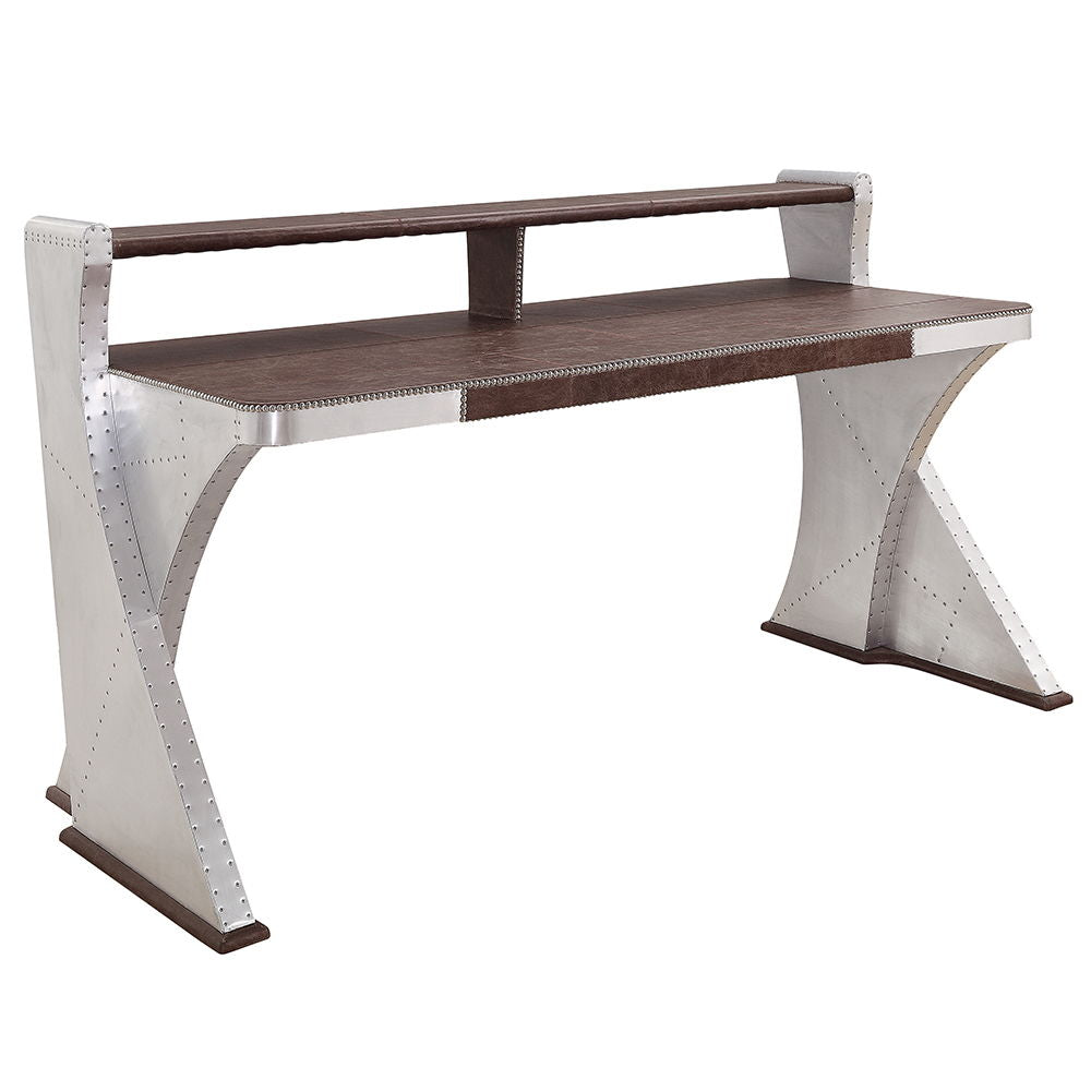 Brancaster - Executive Writing Desk - Retro Brown Top Grain Leather & Aluminum - Urban Living Furniture (Los Angeles, CA)
