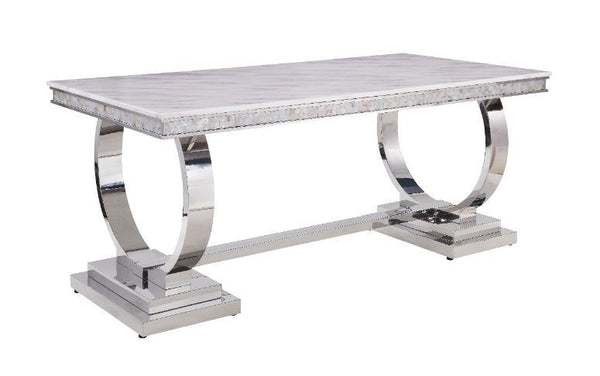 Zander - Dining Table - White Printed Faux Marble & Mirrored Silver Finish - Urban Living Furniture (Los Angeles, CA)