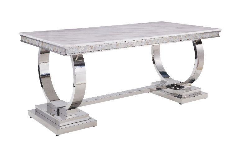 Zander - Dining Table - White Printed Faux Marble & Mirrored Silver Finish - Urban Living Furniture (Los Angeles, CA)