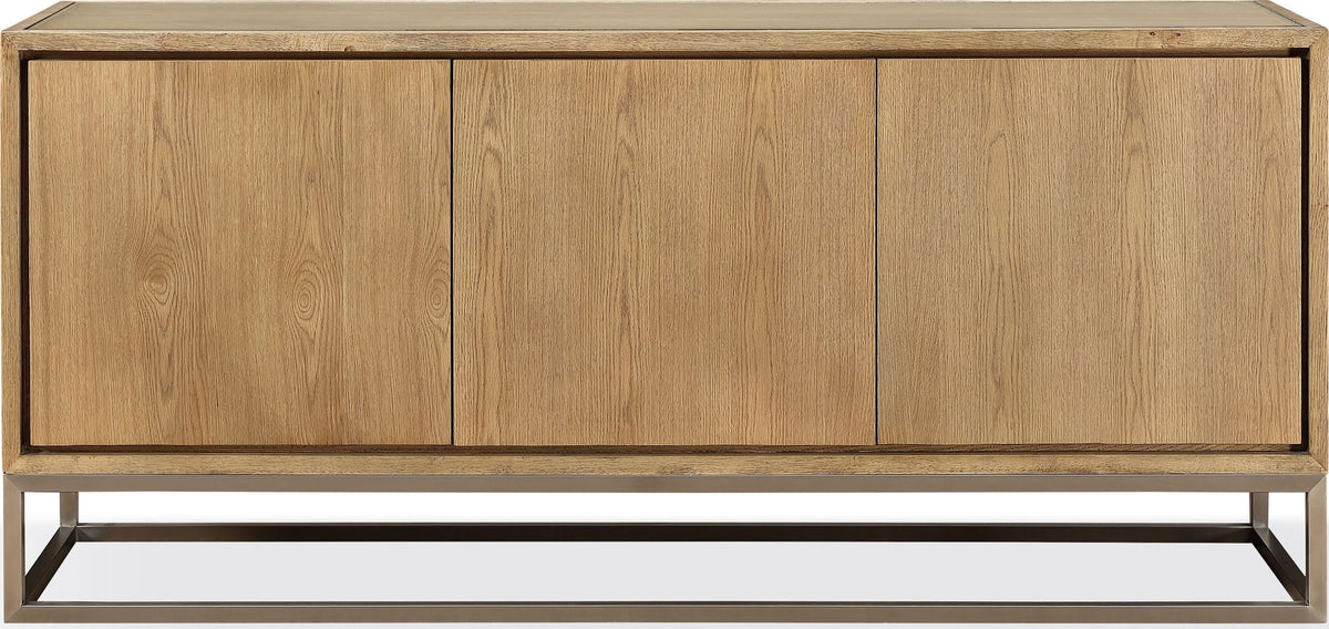 One - Modern Coastal Metal Base Sideboard - White Oak And Brushed Stainless Steel